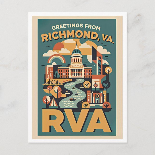 Cartão Postal Richmond Virginia RVA Retro Travel Postcard  (Frente)