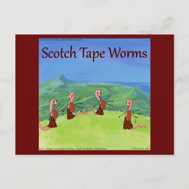 Cartão Postal Rick London Funny Worms Da Escócia Comic (Frente)