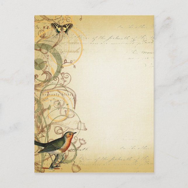 Cartão Postal Rico de espiral para aves e borboletas (Frente)