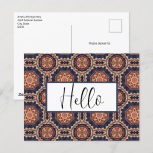 Cartão Postal Rico Flor e Padrão de Formas Estrelas Olá