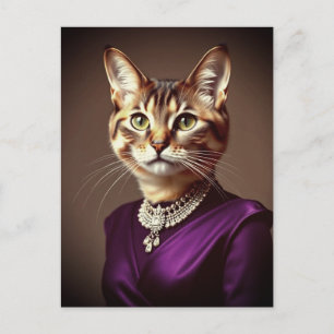 Cartão Postal Rico Gato Vestindo Vestido Roxo