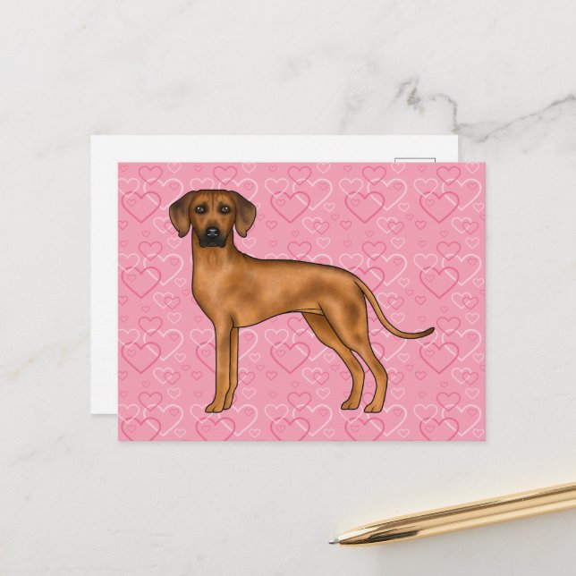 Cartão Postal Ridgeback Dog Love Heart Pink (Frente/Verso In Situ)