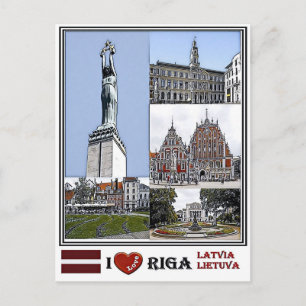 Cartão Postal Riga Letônia - A Cidade Riba - Praça Livu -