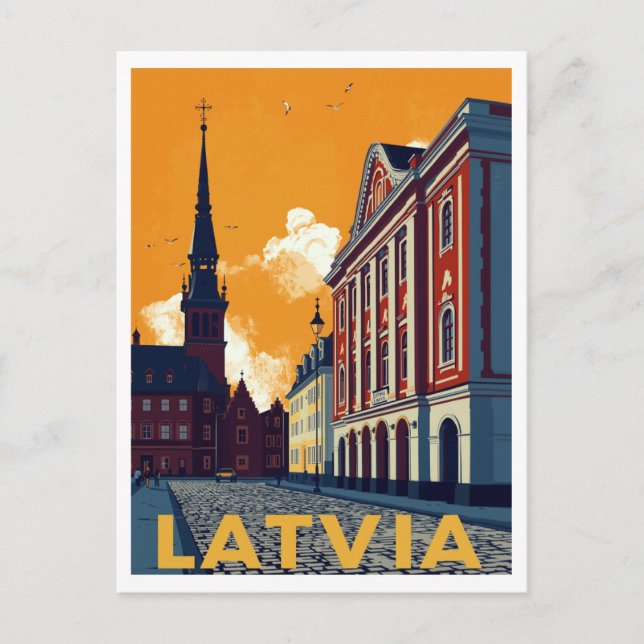 Cartão Postal Riga Letônia Cidade Velha Retro (Frente)