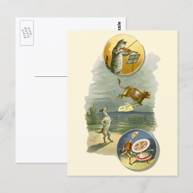 Cartão Postal Rima Tradicional da Mamãe Gansa Hey Diddle (Frente/Verso)