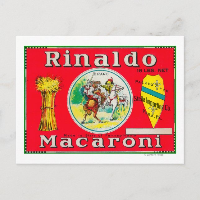 Cartão Postal Rinaldo Macaroni LabelPhiladelphia, PA (Frente)