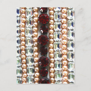 Cartão Postal Rinestonas e pérolas - joias de colheita