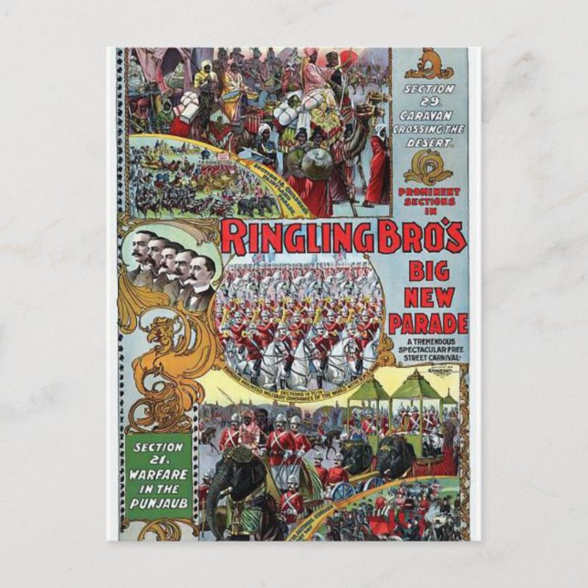 Cartão Postal Ringling Brothers Parade Seções 1899 Retro Theat (Frente)