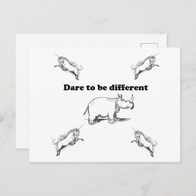 Cartão Postal Rino entre Unicórnios ousa ser desenho diferente (Frente/Verso)