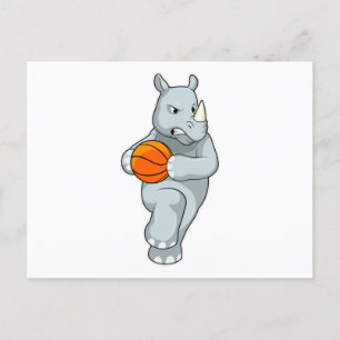 Cartão Postal Rinoceronte como jogador de basquete com bola de b