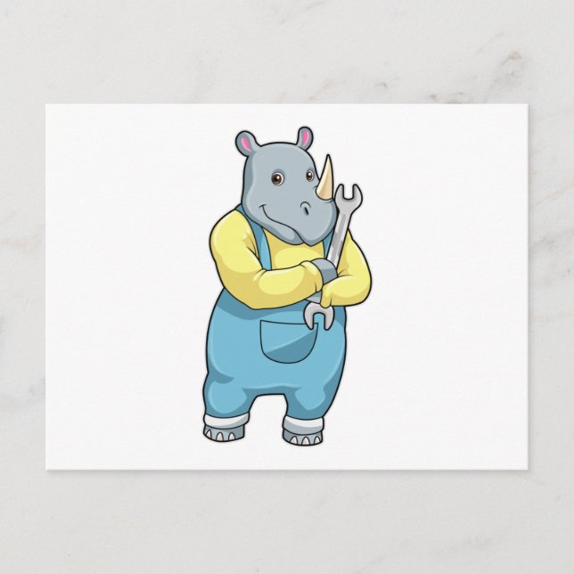 Cartão Postal Rinoceronte como Mecânico com Chave de Fenda (Frente)