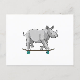 Cartão Postal Rinoceronte como skatista com skate
