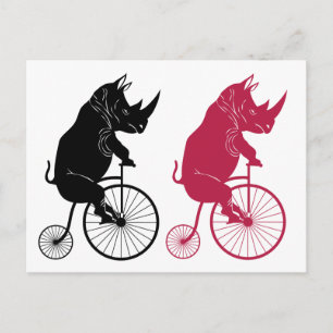Cartão Postal Rinoceronte montando uma bicicleta antiga