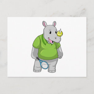 Cartão Postal Rinoceronte no tênis com bola de tênis