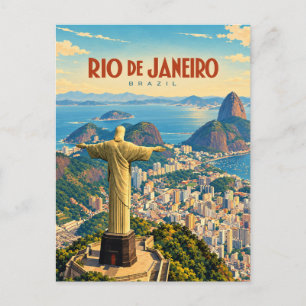 Cartão Postal Rio de Janeiro Brasil Arte de Viagem Vintage