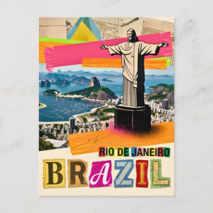 Cartão Postal Rio de Janeiro Brasil Colagem Retro Viagem