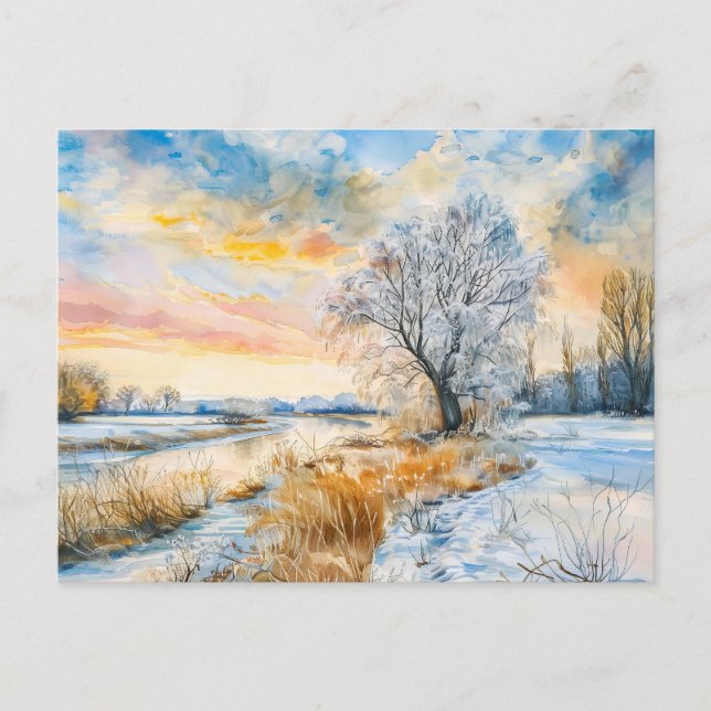 Cartão Postal Rio Snowy Havel com Willowtree. Aquarela (Frente)