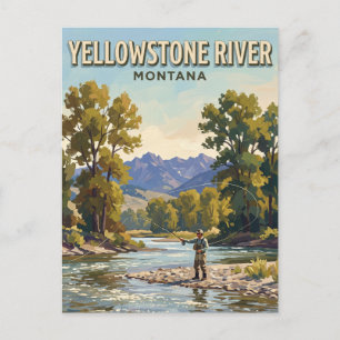 Cartão Postal Rio Yellowstone pesca com mosca com choupos
