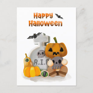 Cartão Postal RIP Feliz Halloween Pumpkin Head