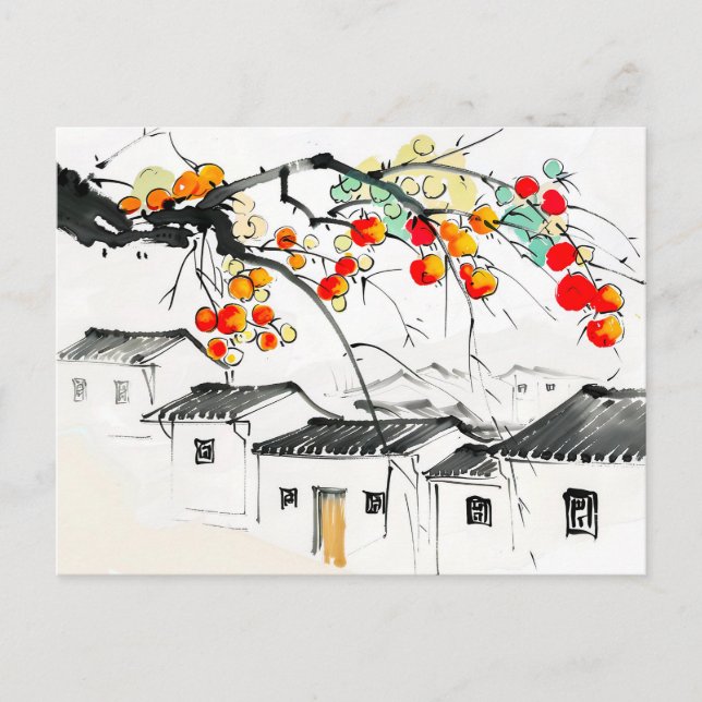 Cartão Postal Ripe Apple em uma Vila Chinesa de Montanha (Frente)