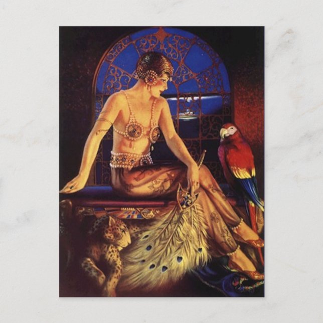 Cartão Postal Risque Flapper Fashion Girl & Exotic pets Postcard (Frente)