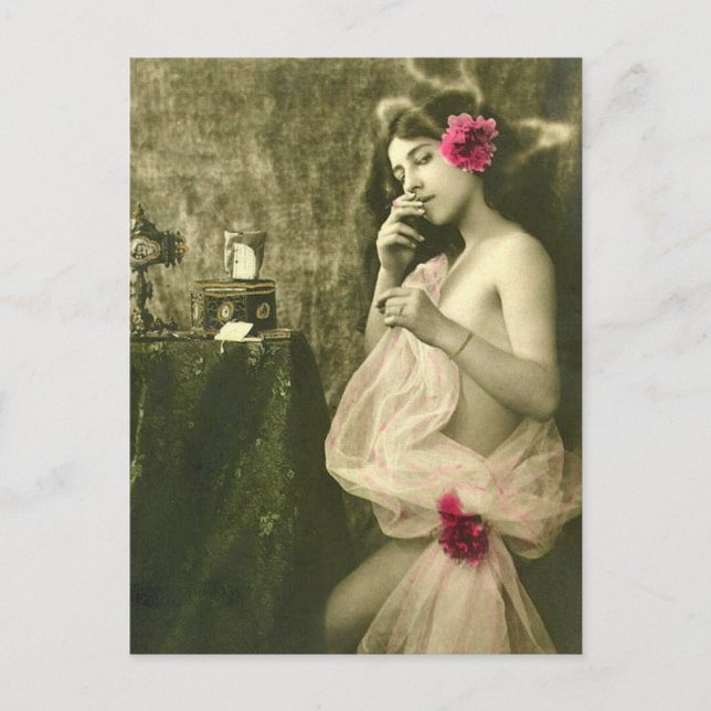 Cartão Postal Risque vintage fumante foto francesa (Frente)