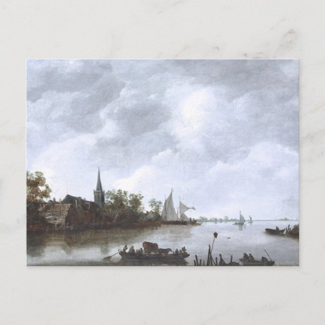 Cartão Postal River View com uma Igreja da Vila (Frente)