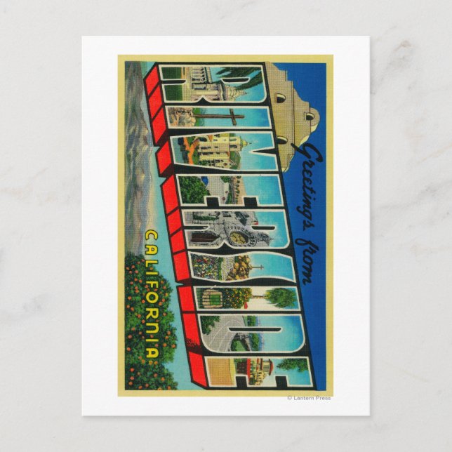 Cartão Postal Riverside, Califórnia - Cenas de Letras Grandes (Frente)