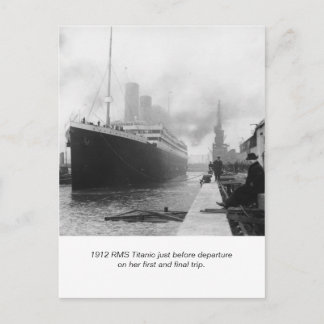 Cartão Postal RMS Titanic antes da partida e poema