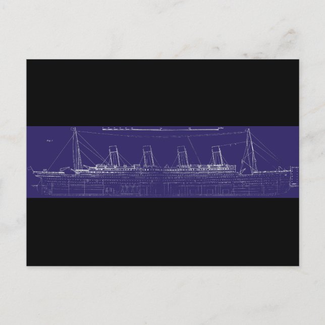 Cartão Postal RMS Titanic Original Blueprint, Avançado para Cor (Frente)