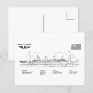 Cartão Postal RMS Titanic Ship Blueprint Planos BD