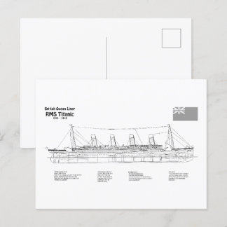 Cartão Postal RMS Titanic Ship Blueprint Planos BD