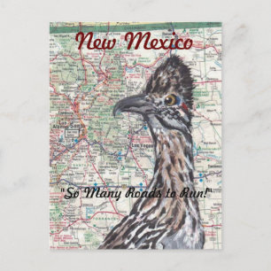 Cartão Postal Roadrunner no Mapa Novo México Cartão-postal - Div