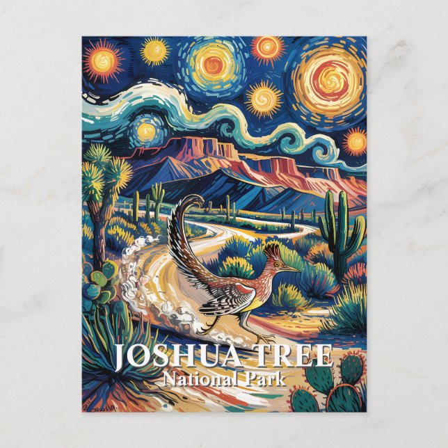 Cartão Postal Roadrunner of Joshua Tree Van Gogh Night Custom (Frente)