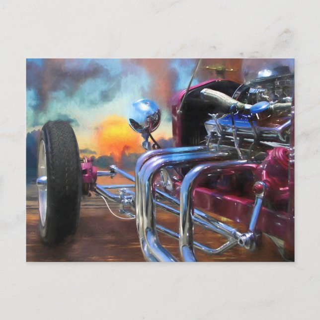 Cartão Postal Roadster Modelo T SONHOS DE PÔR DO SOL NA PRAIA (Frente)