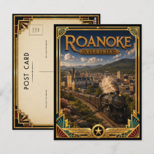 Cartão Postal Roanoke Virgínia Arte Deco Antigo Idade Dourada