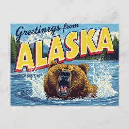 Cartão Postal Roaring Alaska Grizzly Bear Art