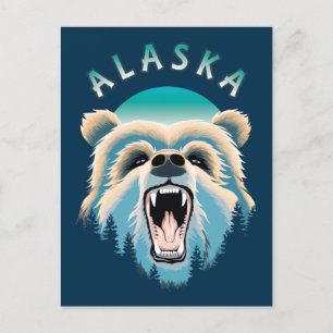 Cartão Postal Roaring Grizzly Bear Face - Alasca Willife