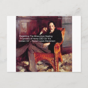 Cartão Postal Robert Louis Stevenson & Citação CBD é Óleo Dourad