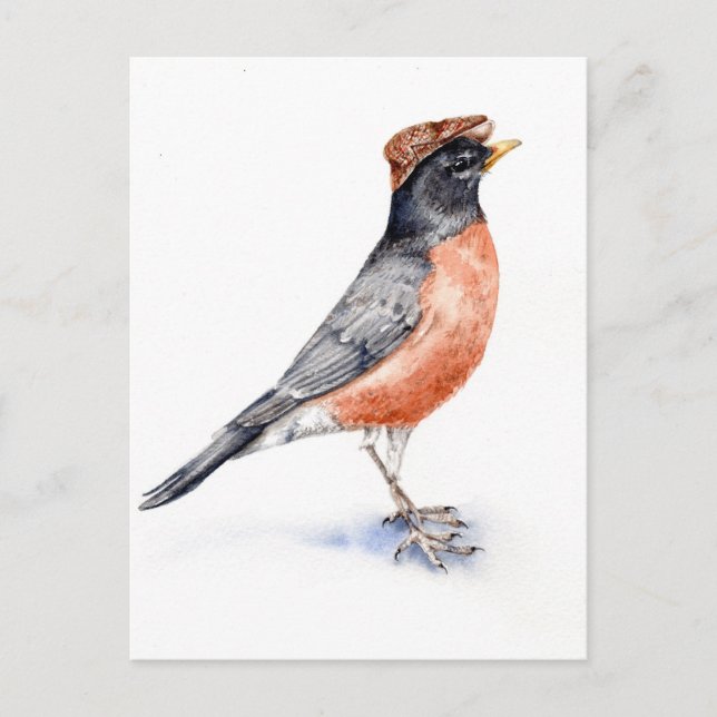 Cartão Postal Robin Bird em Chapéu (Frente)