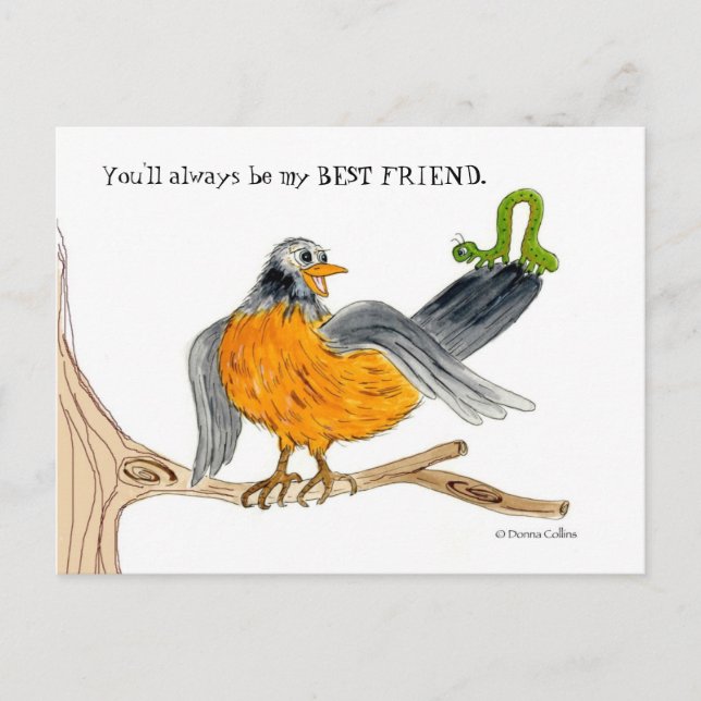 Cartão Postal Robin e Verdes Inch Worm (Frente)