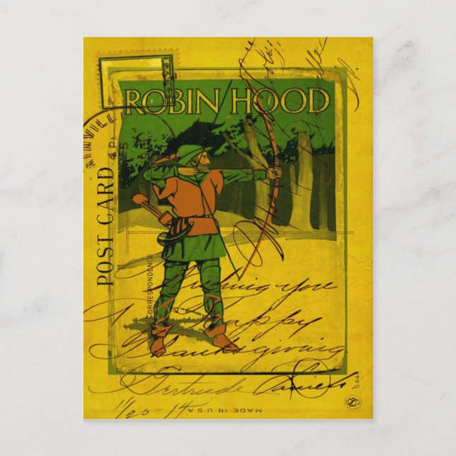 Cartão Postal Robin Hood, seu Arco e seta (Frente)