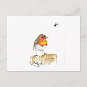 Cartão Postal Robin Original Watercolor Design