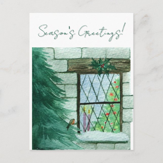 Cartão Postal Robin Outside Of A Festive Window Christmas Card (Frente)