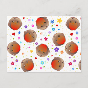 Cartão Postal Robins e flores em forma de grão
