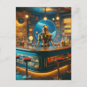 Cartão Postal Robô Barman em Bar de Diversão da Era Espacial Int