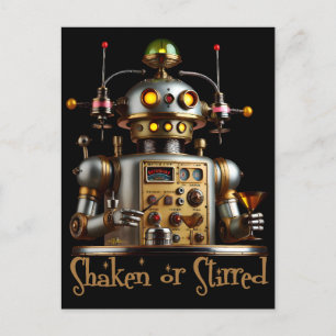Cartão Postal Robô Barman Futurista "Sacudido ou Mexido"