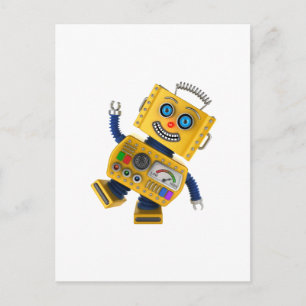Cartão Postal Robô de brinquedo amarelo fofo