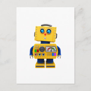 Cartão Postal Robô de brinquedo curioso olhando para baixo