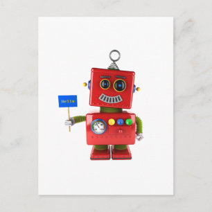 Cartão Postal Robô de brinquedo vermelho com sinal de olá